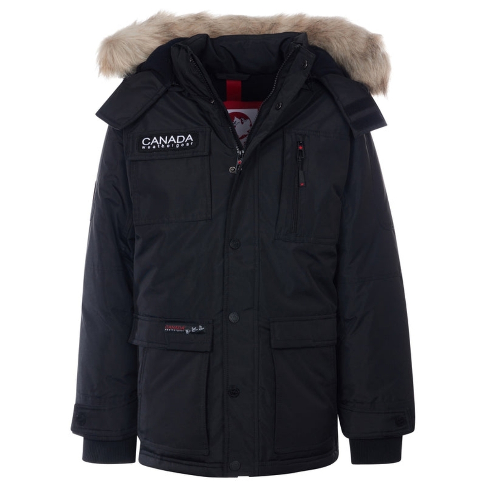Black Parka with Fur Trim Hood